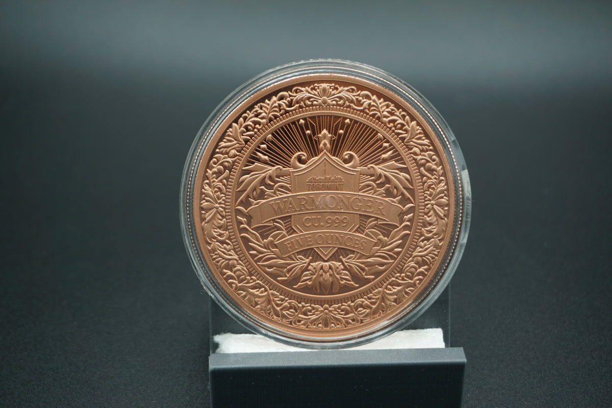5 avdp ounce .999 Copper Round Warmonger Design